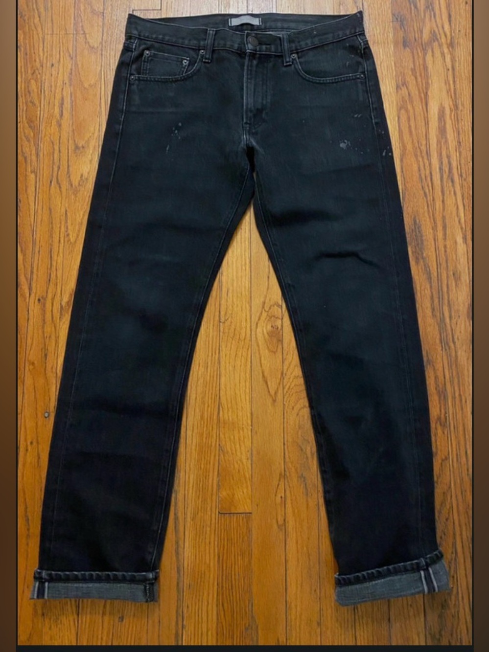 Uniqlo Dry Black Selvedge Denim Jeans Slim Straight 31x30 100% Cotton.